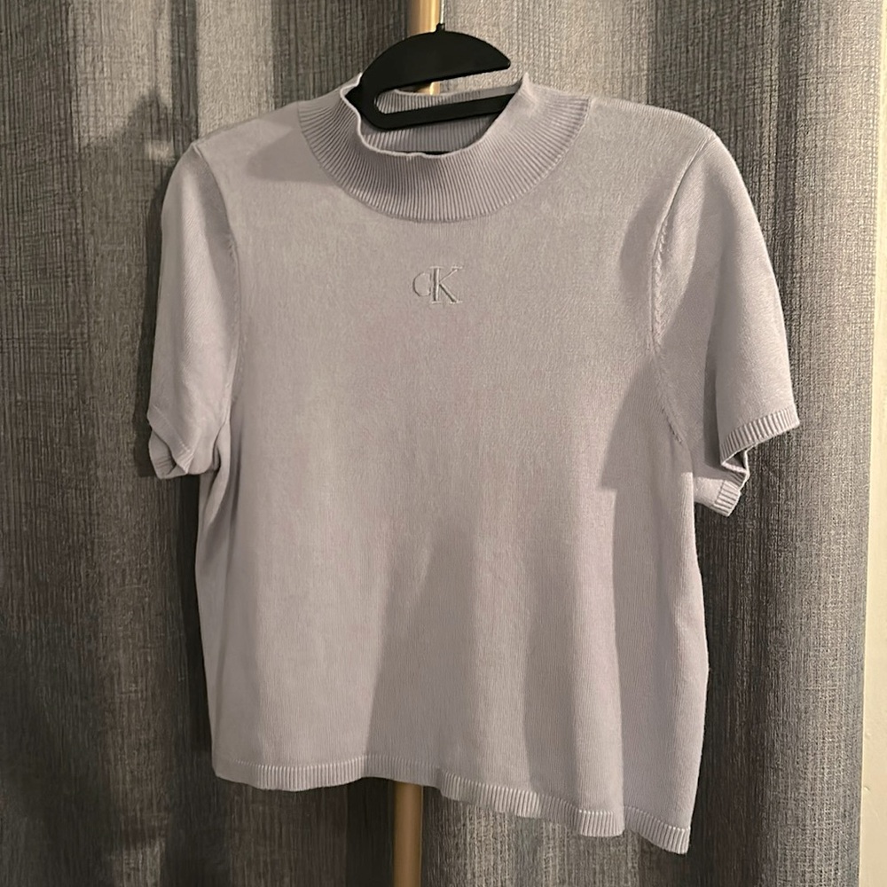 Calvin Klein baby blue knit short sleeve top